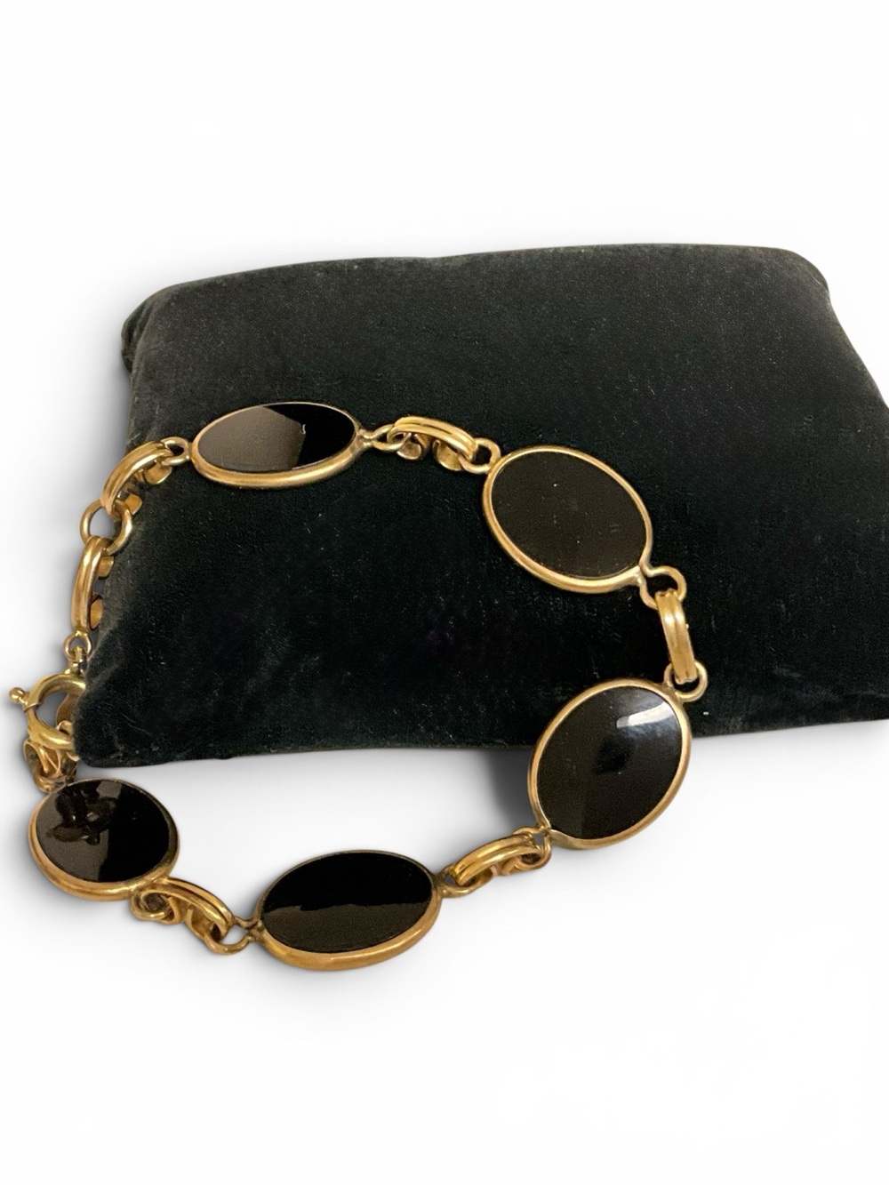 Vintage Bal-Ron 1/20 12K Gold Filled Black Onyx-Look Oval Link Bracelet 7.25”